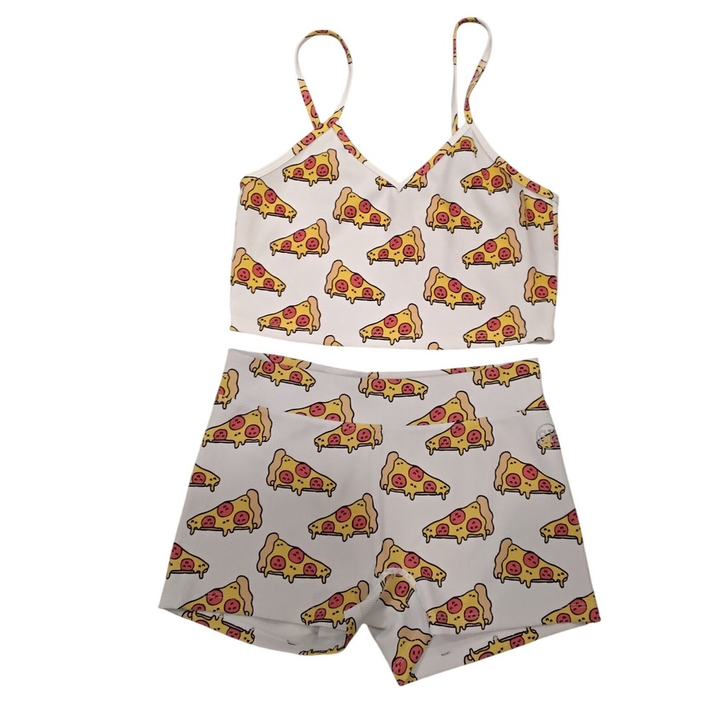 Pizza Print Cami Top & Shorts Set Two Piece Loungewear Pajama Sleepwear